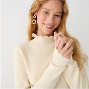 NWT J CREW Ruffle Neck Sweater L Ivory Wool Old Money Preppy Quiet Luxury